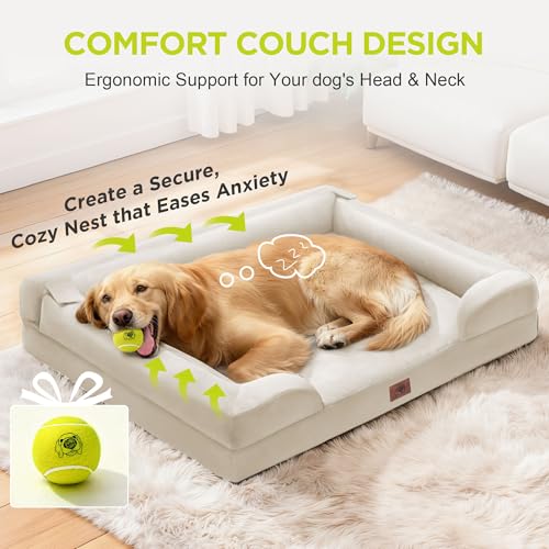 Waterproof Orthopedic Dog Bed for Medium Large Sized Dogs (30 x 20 x 3 in / Beige)