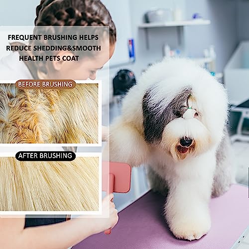 Dog Slicker Brush for Long Haired Dogs Fluffy Grooming Deshedding (Pink)
