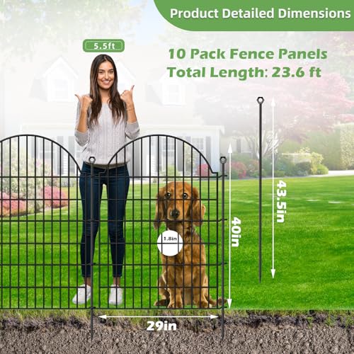 10 Panels No Dig Decorative Outdoor Garden Fence (Black / 40 in(H))