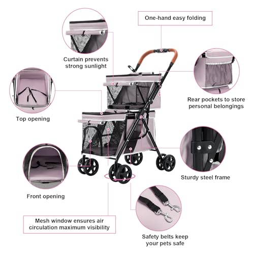 Double Pet Stroller for 2 Dogs & Cats (Pink)