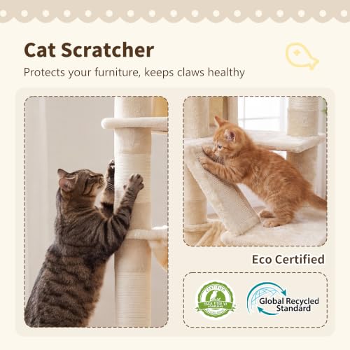Cat Tree, 71-Inch-Tall Tower for Indoor Cats with 2 Perches HCT034M (Beige / 71 inch)