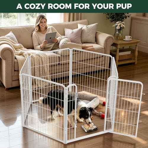 Homeplus Indoor Dog Playpen with Lick Mat (White / 32"H)