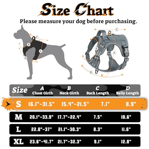 Tactical Dog Harness for Small Dogs (S(Chest:16.1"-31.5",Neck:15.4"-21.6",Back:7.1") / Grey)
