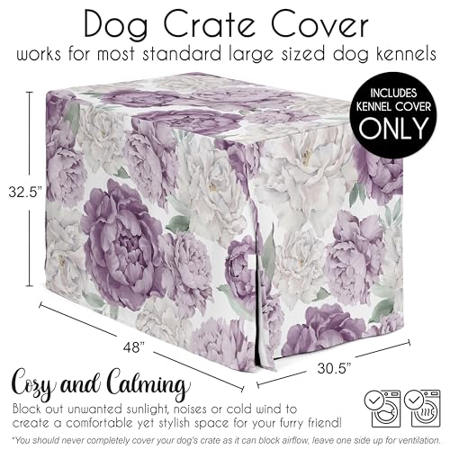48in. Large Dog Crate Cover (Purple and Ivory Peony / 48.0"L x 32.5"W x 30.5"H)