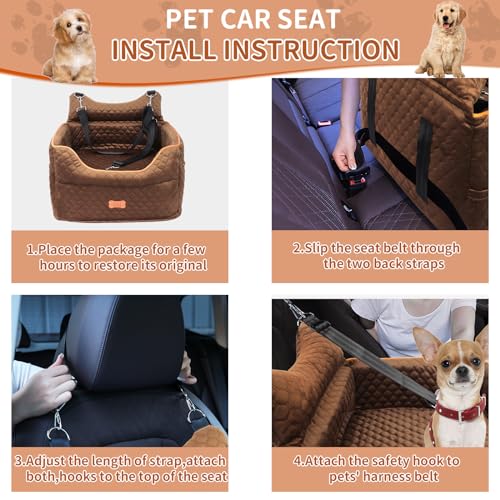 Dog Car Seat for Small Dogs Up to 25 lbs with 6 (Brown)