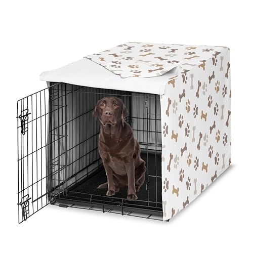 42in. Medium Large Dog Crate Cover (Brown Paw Bone / 42in. x 30in. x 28.5in.)
