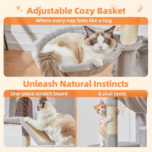 Cat Tree 71 in Extra Large Cat Tower for Inddor Cats (Light Gray / 71 Inches)