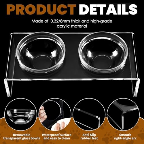Elevated Acrylic Pet Bowl Stand (Small: 3.75'' Height, 13.7 oz Glass Bowl)