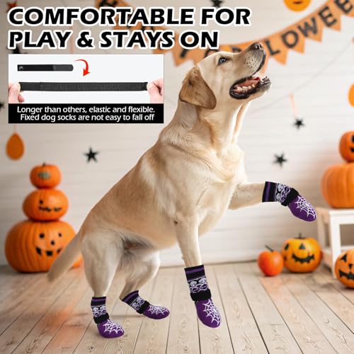 Halloween Anti Slip Dog Socks to Prevent Licking Paws (Medium (4 Count) / Halloween Purple)