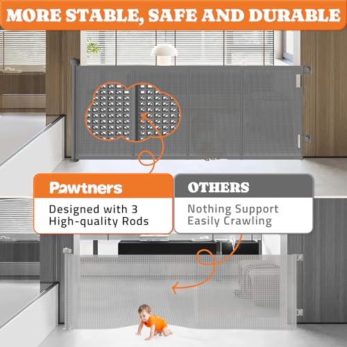 Retractable Baby Gates (Gray / 41" Tall x 71" Wide)