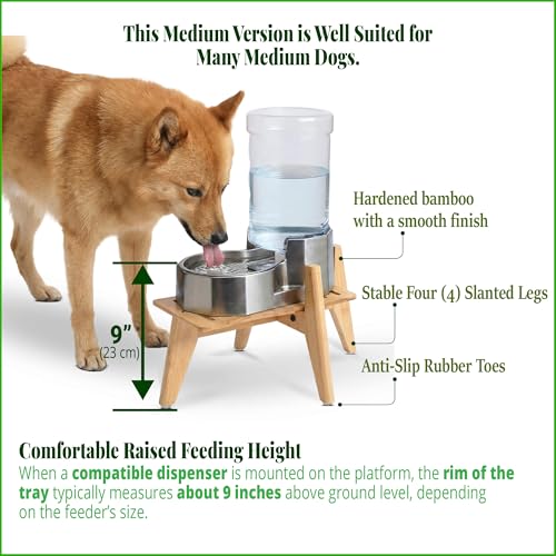 Dog Water and Food Dispenser Stand for Medium Dogs (Mid-Large (Rectangular) / Bamboo-DM)