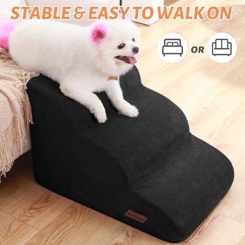 Dog Stairs for Small Dogs and Cats (Black / Standard 3-Step 15.7"H)