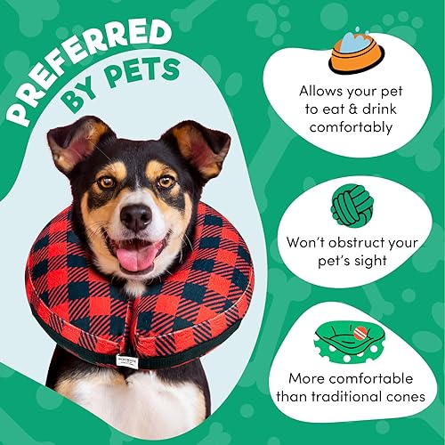 Inflatable Dog Cone Collar Alternative After Surgery Medium (Plaid / Medium [Neck:7"-11"])