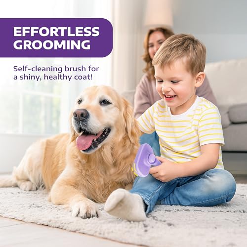 Self Cleaning Slicker Brush for Dogs and Cats (Purple)