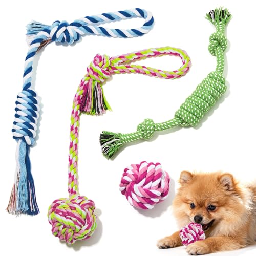 Dog Rope Toys for Small Dogs & Puppies (Mix Colors Pink / Small)
