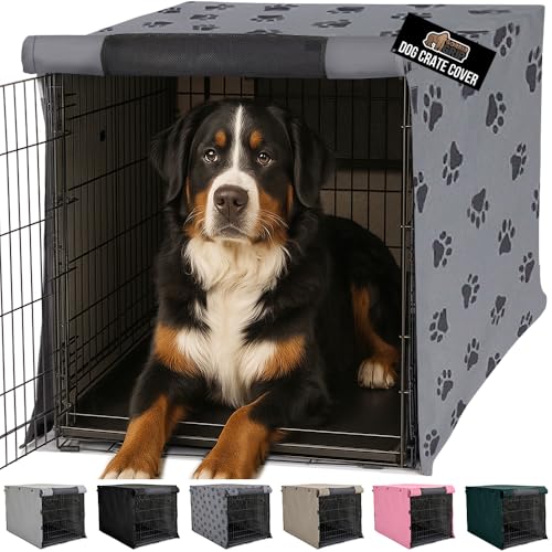 Dog Crate Covers (Gray Black Paw / 48" X 30" X 33")