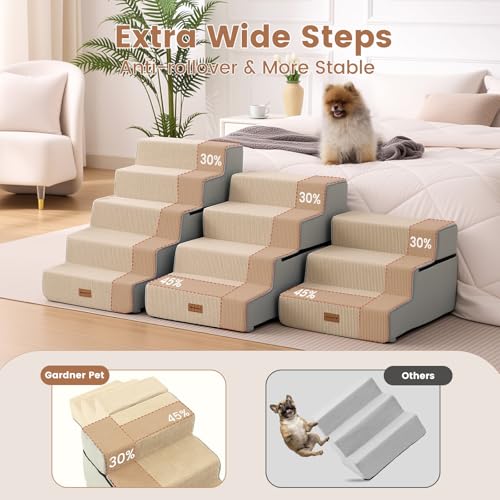 Dog Stairs for Small Dogs 14" H (Beige / 18"x22"x14"Extra Wide)