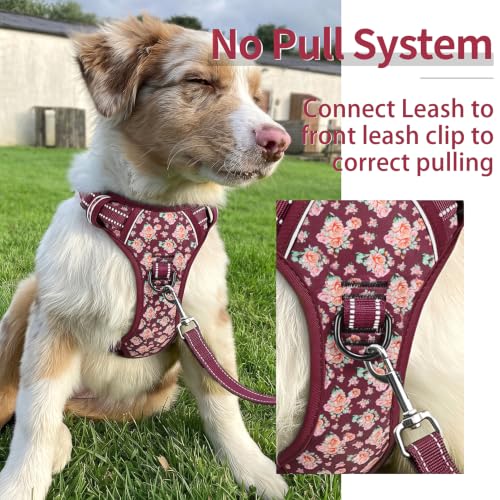 Dog Harness Reflective (M / Flower Burgundy)