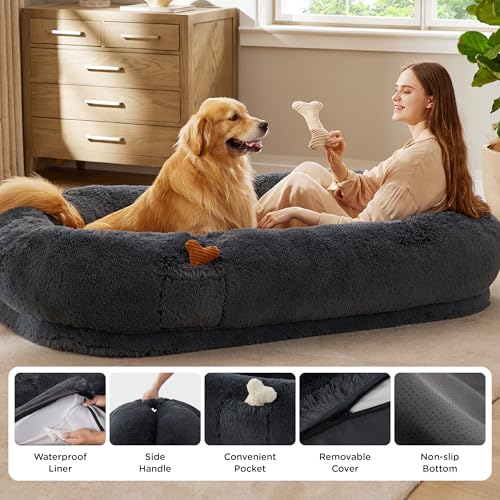 Human Dog Bed for Adult (71"L x 44"W x 12"Th / Dark Grey)