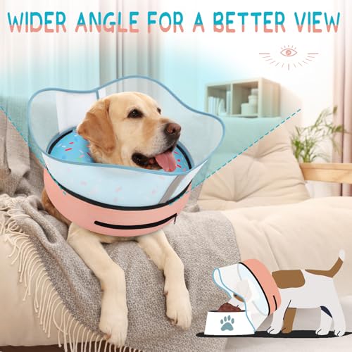 Raised Inflatable Dog Cone Collar to Stop Licking (Donut Light Blue / S(Neck 7"-9.5"))