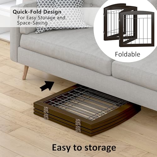 Free Standing Dog Gates for Doorway (Espresso / 【4 Panels】80"W x 24"H)