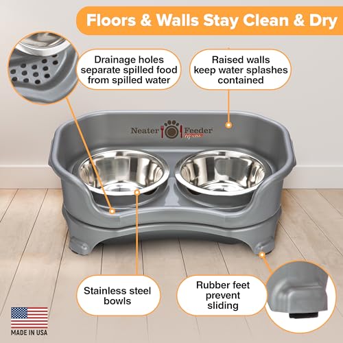 Express Mess Proof Dog Bowls Elevated for Small Breeds Under 15 Lb (Small w/ Standard Bowls / Gunmetal Grey)