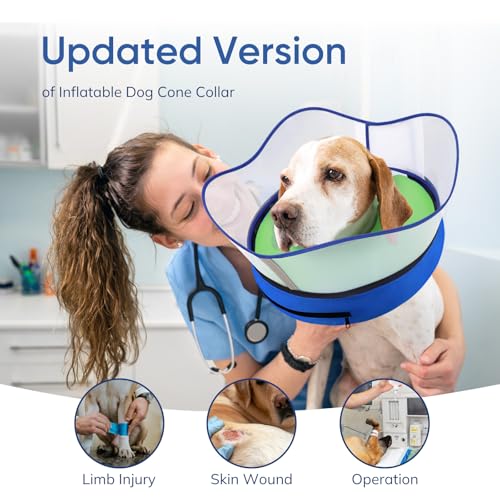 Raised Inflatable Dog Cone Collar to Stop Licking (Smooth Green / S(Neck 7"-9.5"))