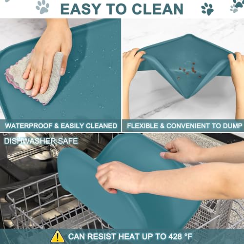 Waterproof Silicone Pet Food Mat with Raised Edge for Dog & Cat (19"L x 12"W / Slate Blue)