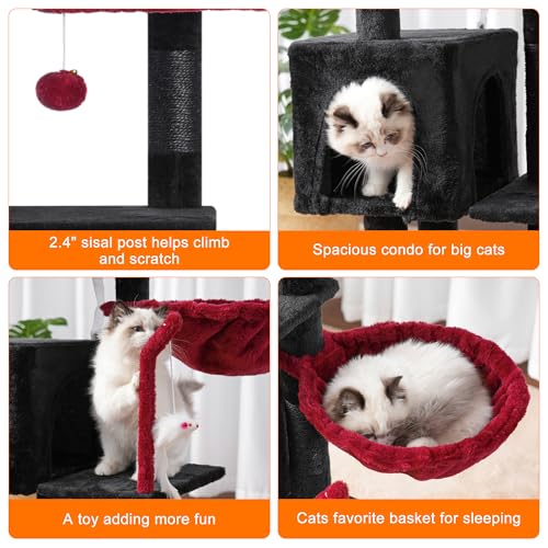 Cat Tree with Toy (43.3 inch / Black and Red)