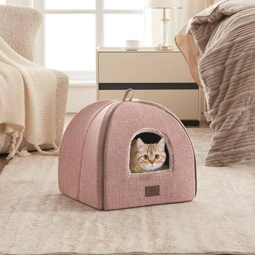 Cat Bed for Indoor Cats (Pink / L(17.5 x 17.5 x 17.5 Inch))