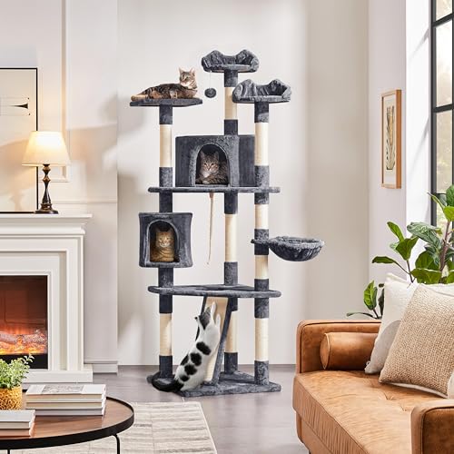 79in Multi Level Cat Tree for Multiple Cats with 9 sisal Posts (Dark Gray)