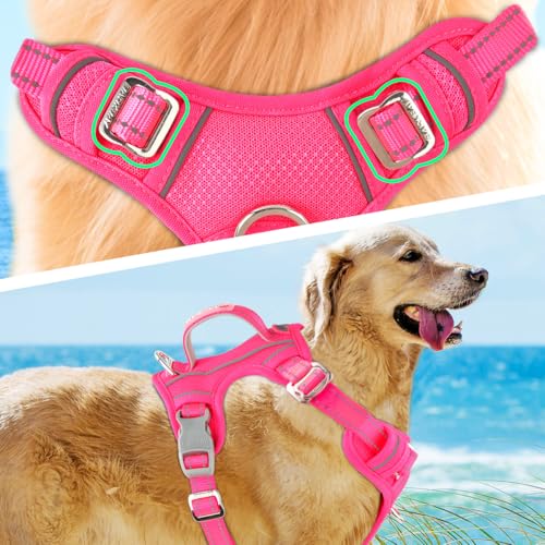Dog Harness for Medium Sized Dog No Pull Dog Vest ID Tag Pocket (New Pink / Medium)