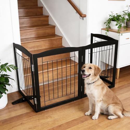 Freestanding Dog Fence Indoor (Black / 【6 Panels】120''w x 32''h)