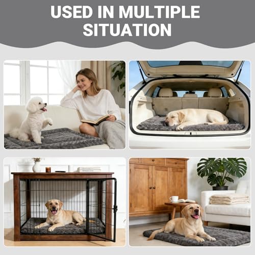 Washable Dog Bed Mat Large Size Fluffy Pet Crate Pad 42x28 XL (Grey / 42.00" x 28.00" x 1.50")