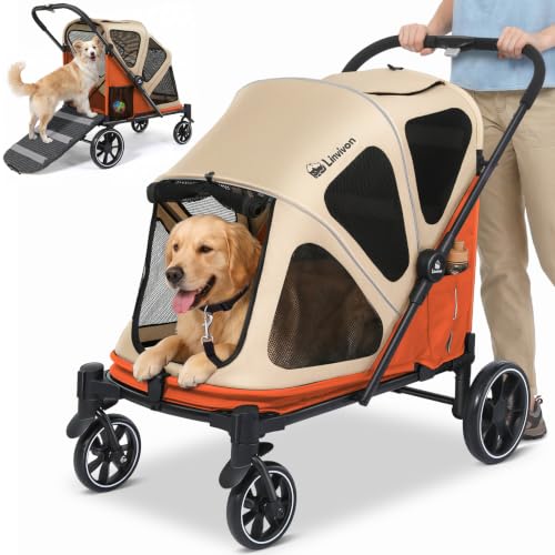 Dog Stroller for Medium Dogs 88lbs W (Khaki&Orange)