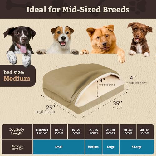 Rectangle Cozy Cave Dog Bed (Khaki / Medium)