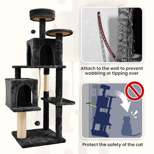 58.5inch Large Cat Tree Tower Condo for Indoor Cats (58.5in / Black)