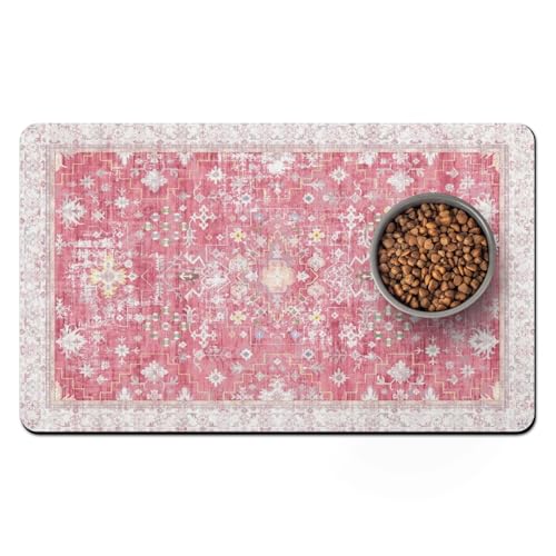 Pet Food Mats for Floor (Pink / 20"l X 12"w)