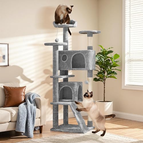 62in Cat Tree Tower (Light Gray / 62in)