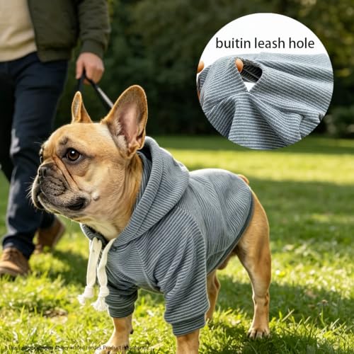 Fleece Dog Hoodie with Leash Hole Dog Clothes for Small to Large Dogs (Gray stripes / XX-Large)