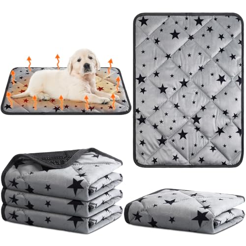 4 Pack Self Warming Cat Bed Self Heating Cat Mat Star Pattern Soft Dog Crate Pad Thermal Pet Mat Anti Slip Kennel Dog Washable Warming Bed for Outdoor Indoor (20 x 27.5 Inch / Gray)