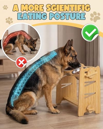 Elevated Dog Bowls (6.8″-13.4″For Medium and Large Dogs / Bamboo)