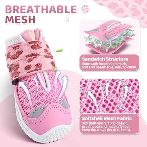 Dog Shoes for Large Small Medium Dogs (Hot Pink / #1 (Width 1.6 inch) for 14-23 lbs)