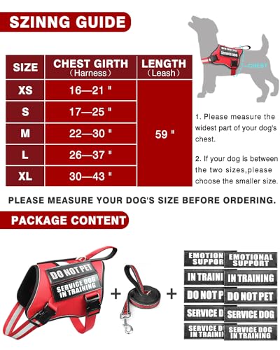 Service Dog Vest Harness and Leash Set+10 Patches Red XS (Extra-Small / Red)