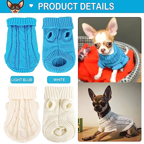 2 Pieces Xxs Dog Sweater Chihuahua Clothes Dog sweaters for Small Dogs Girl Boy Teacup Dog Yorkie Turtleneck Knitted Sweater Pet Clothes Fall Dog Clothes Blue White (XX-Small / Blue-White)