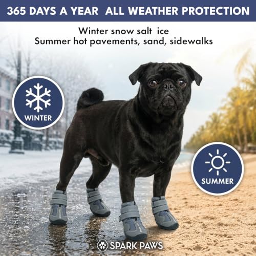 365 Dog Shoes (365 Grey / Size 2: 1.8"x2.17"(W*L) (Pack of 4))