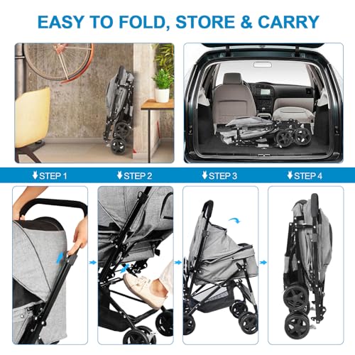 Pet Stroller with Reversible Handle for Dogs (Linen Gray)