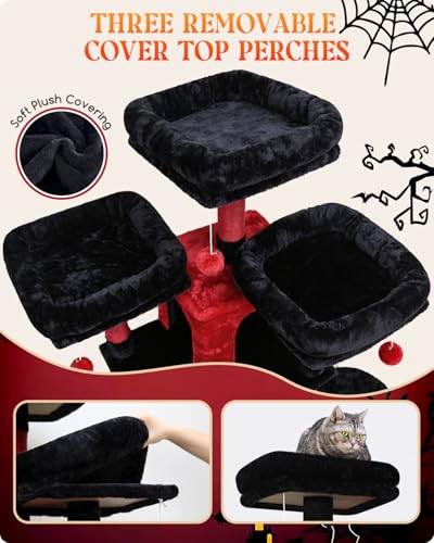 Big XXL Gothic Cat Tower for Indoor Multiple Cats (Black Red / 80inch)