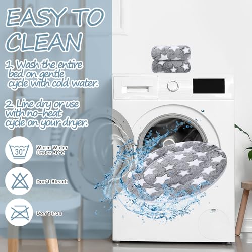 2 Pack Self Heating Cat Pad Self Heating Cat Bed Machine Washable Heat Pet Mat Reversible Body Thermal Warm Round Dog Bed Crate Blanket for Feral and Indoor Cats (20'' / Large Star)