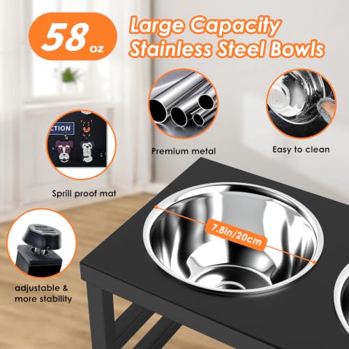 Metal Raised Dog Bowl (Black - L Dog Mat / Height:10inch)